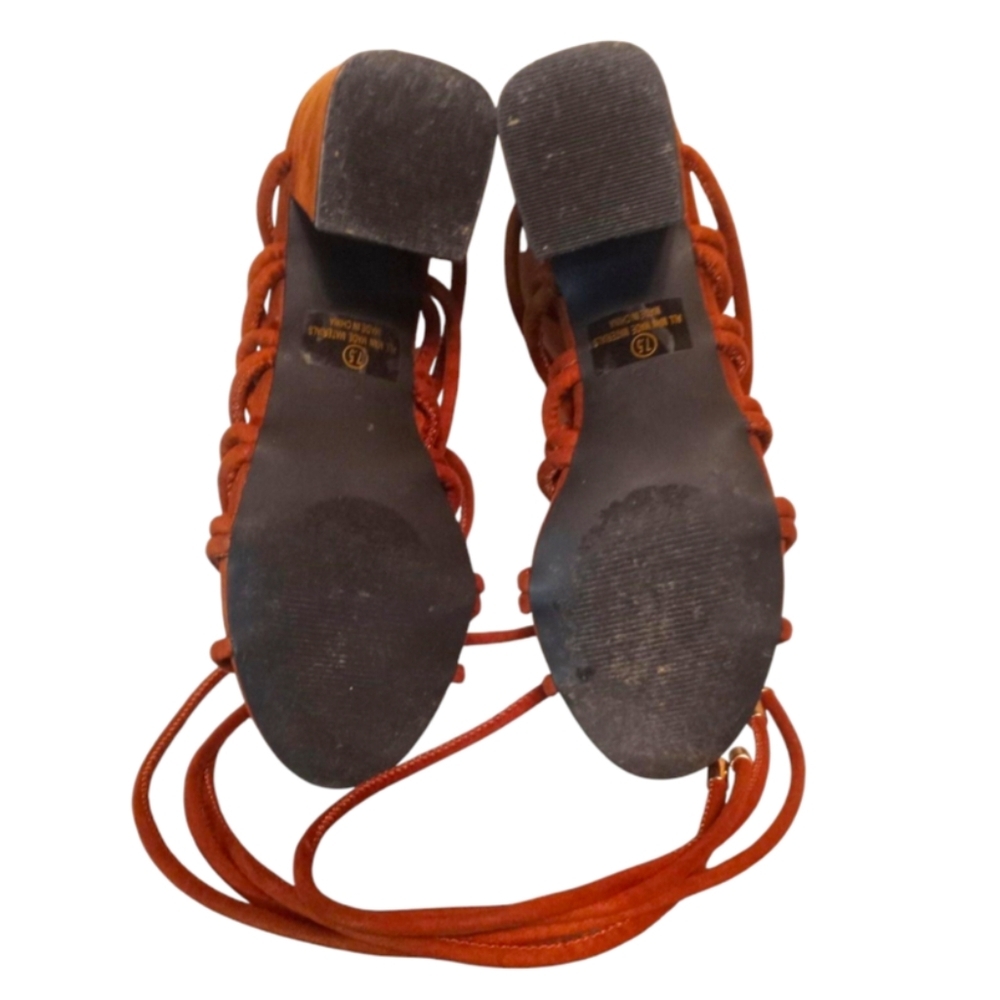Suede Gladiator Sandals Open-Toe Lace-up Strappy Brown Shoes Women Size 7.5 - Picture 10 of 12